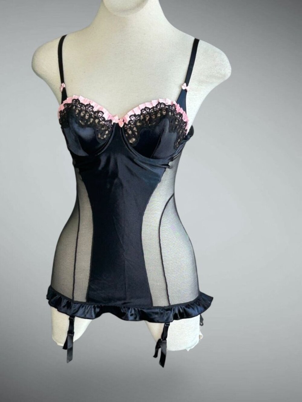 Victoria's Secret Sexy Little Things Y2K Black Longline Bra Garters 34C
